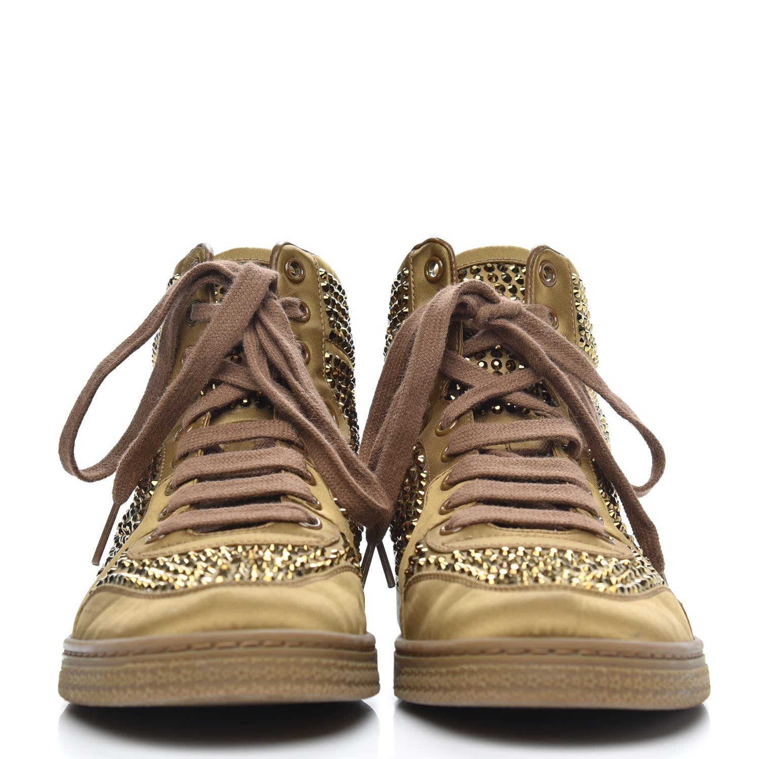 Gucci Satin Studded Womens High Top Sneakers 37 Gold 2 of 6