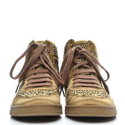 Gucci Satin Studded Womens High Top Sneakers 37 Gold 2 of 6