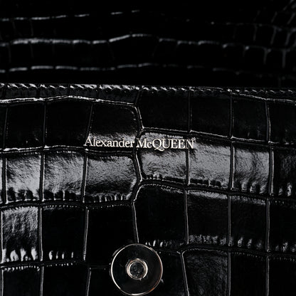 Alexander McQueen Shiny Crocodile Embossed Jeweled Satchel Black 9 of 11