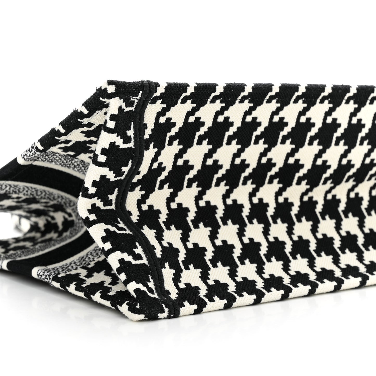 Canvas Macro Houndstooth Embroidered Medium Book Tote Black White