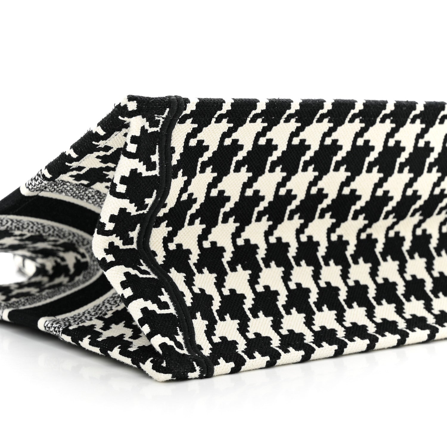 Christian Dior Canvas Macro Houndstooth Embroidered Medium Book Tote Black White 9 of 10