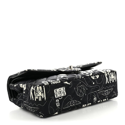Chanel Satin Airline Printed Medium Double Flap Black White 7 of 19