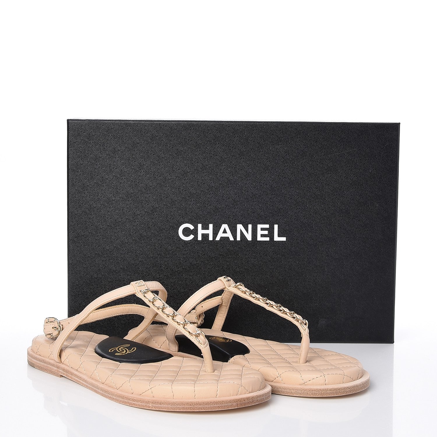 Chanel Lambskin Chain Thong Sandals 35.5 Beige 8 of 8