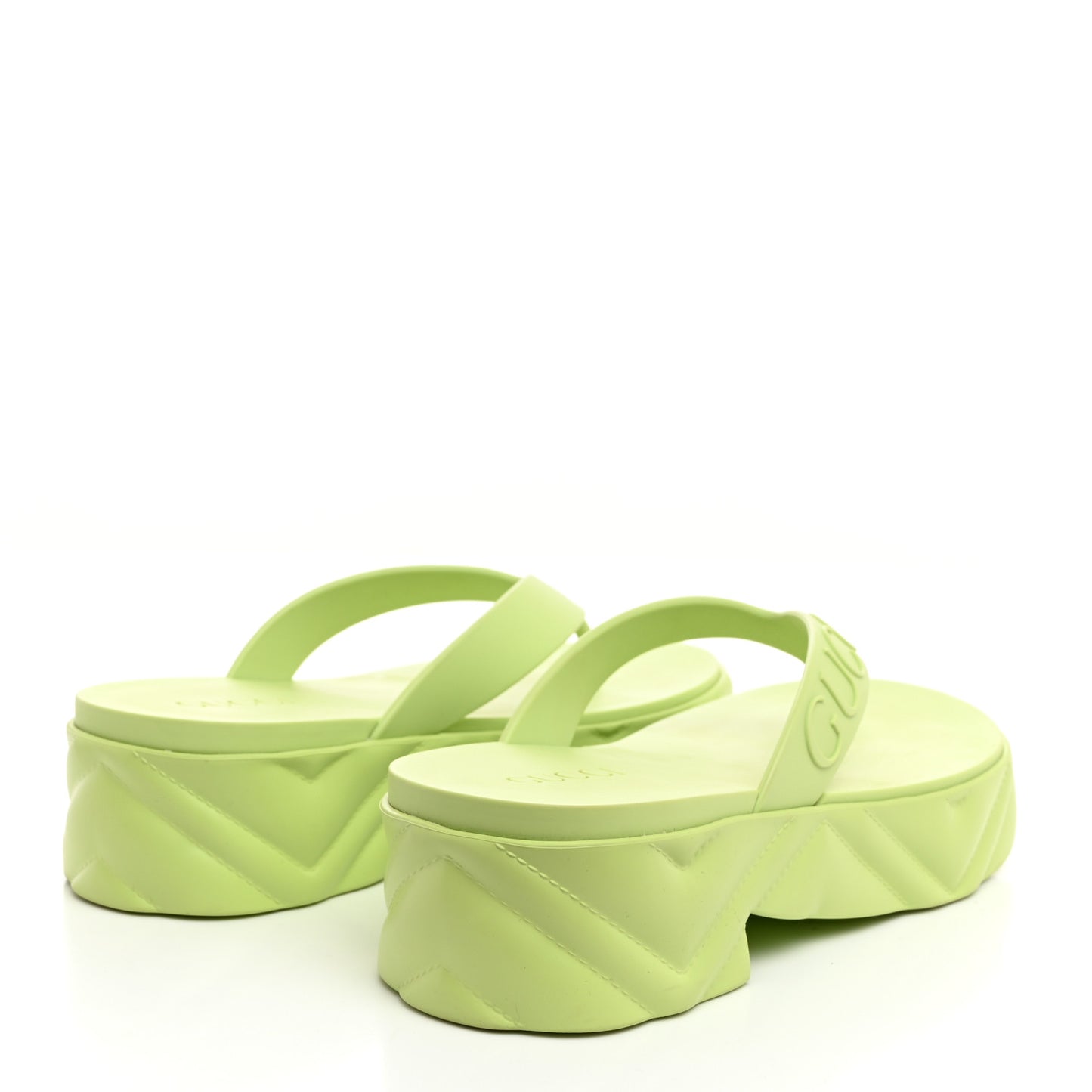 Rubber Chevron Logo Embossed Womens Thong Platform Sandals 41 Light Green