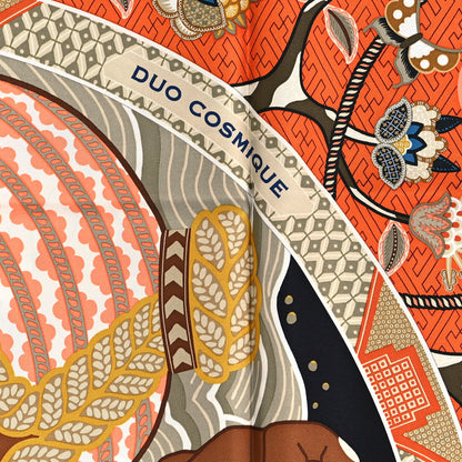 Hermes Silk Twill Duo Cosmique Scarf 90 Vert Black Corail 5 of 5