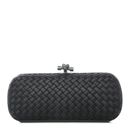 Bottega Veneta Satin Ayers Intreccio Impero Stretch Knot Clutch Black 1 of 4