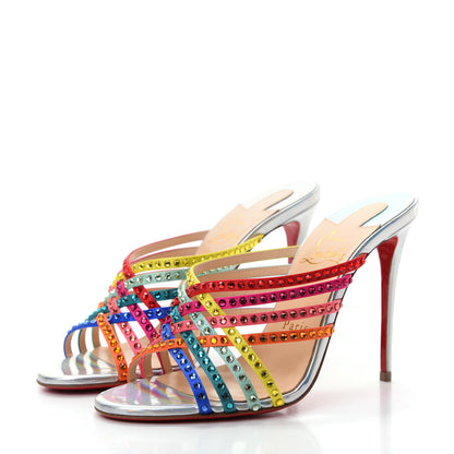 Christian Louboutin Specchio Calfskin Crystal Marthastrass 100 Slide Sandals 37.5 Silver Multicolor 3 of 10