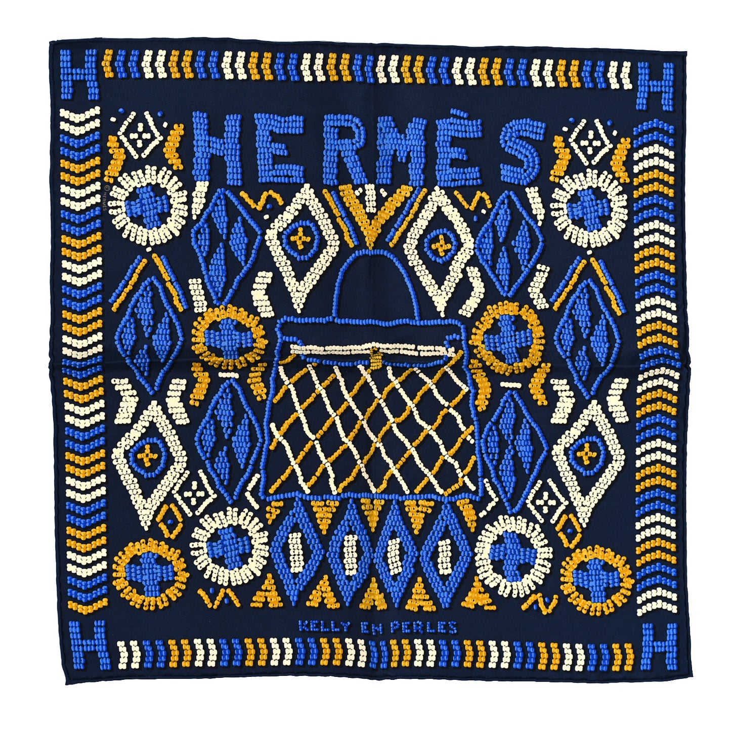 Silk Twill Kelly En Perles Shawl 140 Marine Bleu Roy