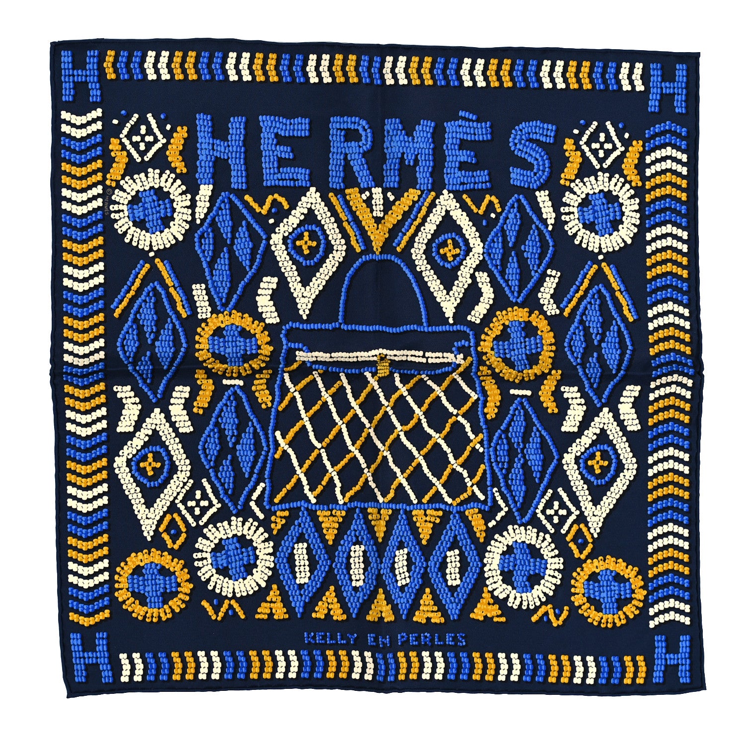 Hermes Silk Twill Kelly En Perles Shawl 140 Marine Bleu Roy 1 of 5