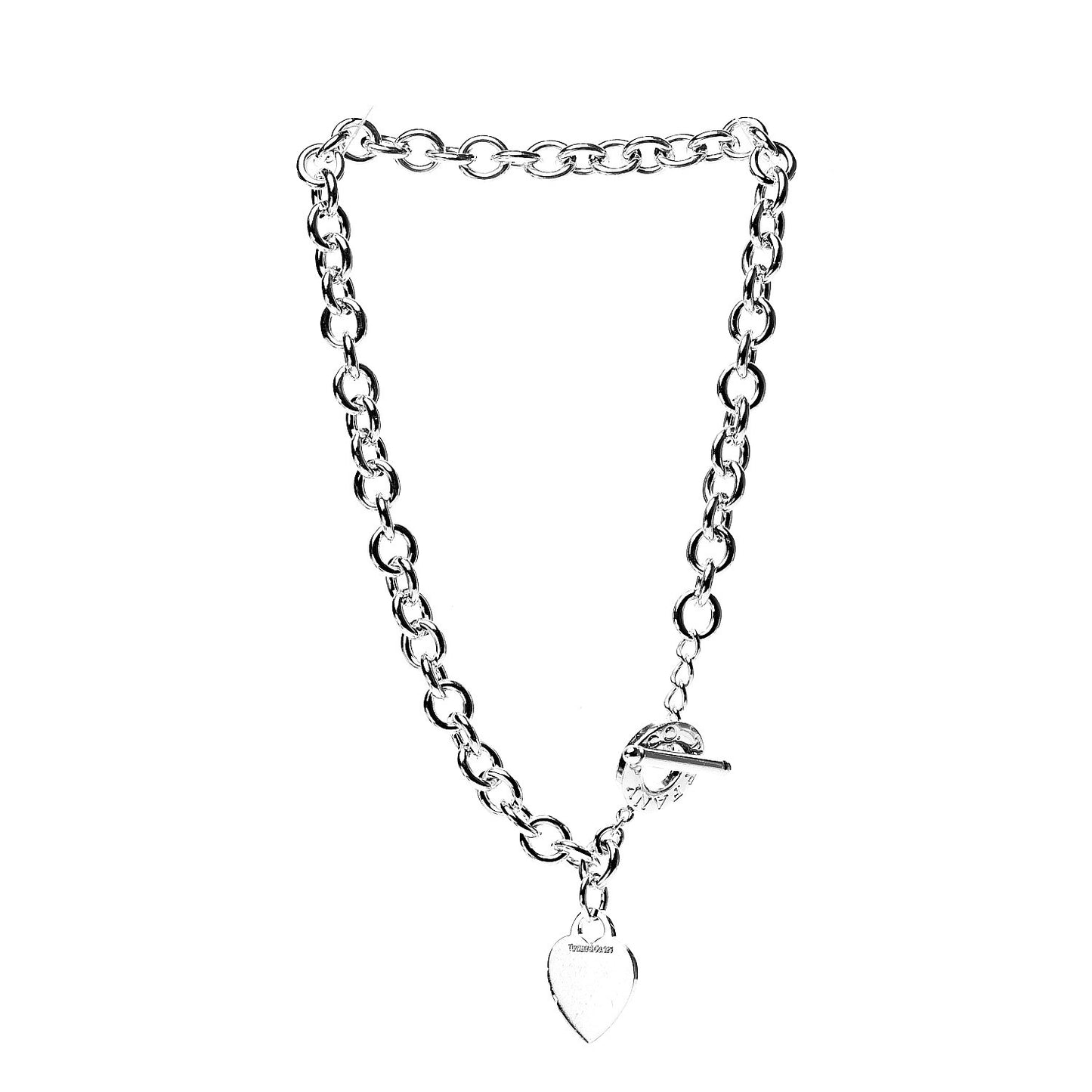 Sterling Silver Heart Tag Toggle Necklace