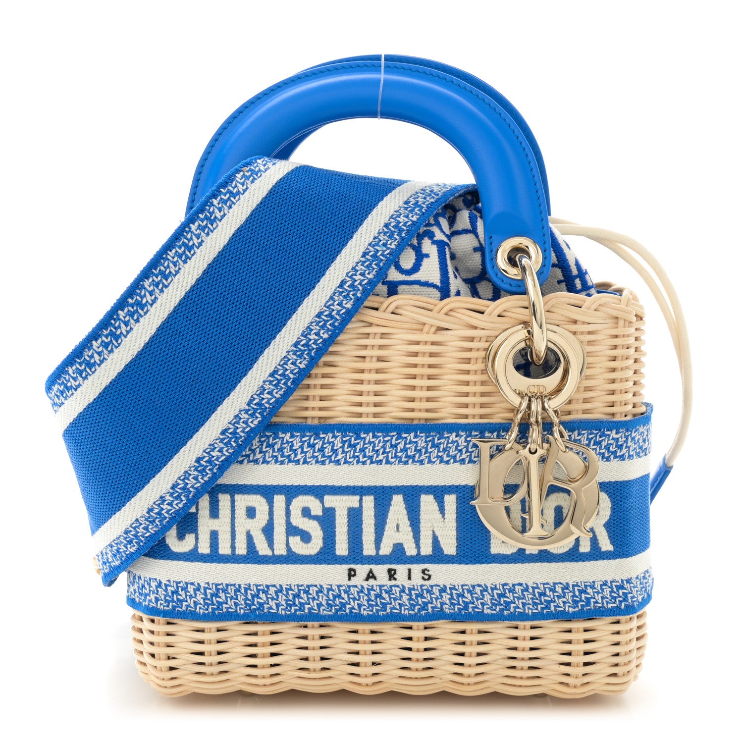 Christian Dior Wicker Oblique Mini Lady Dior Bag Florescent Blue 1 of 9