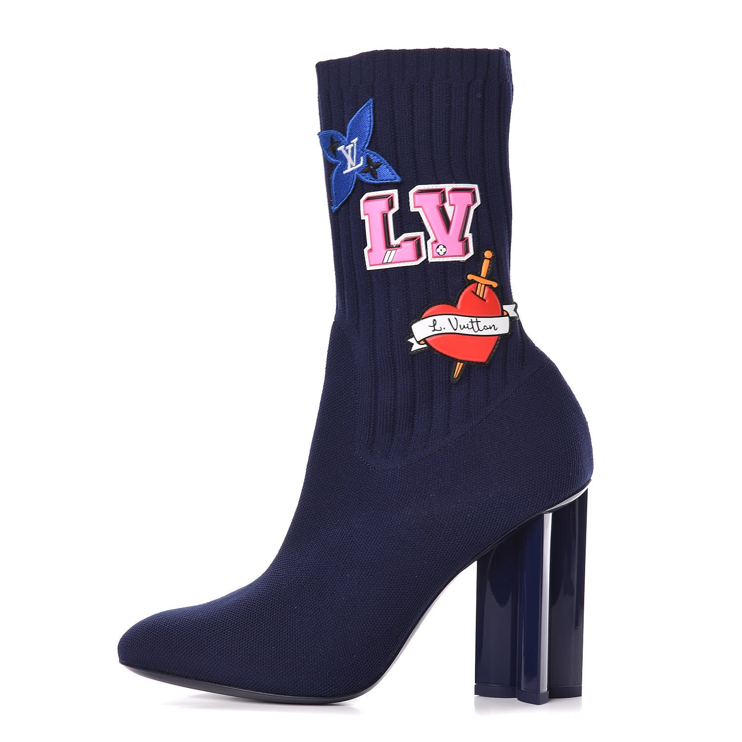 Louis Vuitton Stretch Fabric LV Black Heart Sock Ankle Boots 39 Marine 1 of 9