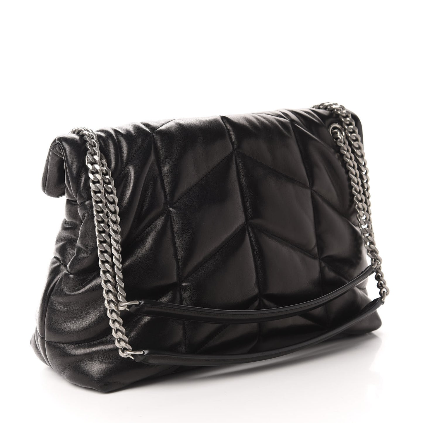 Lambskin Quilted Medium Loulou Puffer Monogram Chain Satchel Black