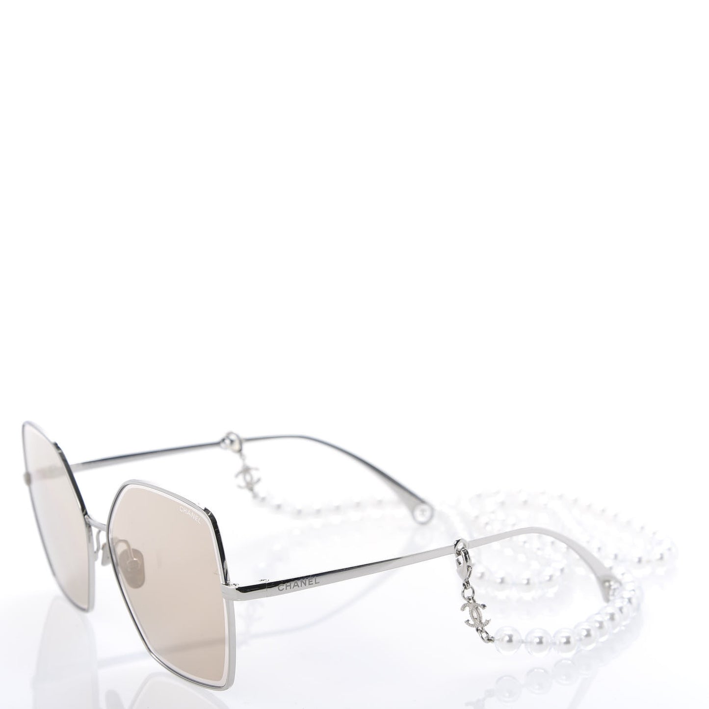 Metal Butterfly Removable Pearl Chain Sunglasses 4262 Silver Brown