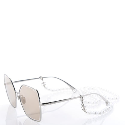 Chanel Metal Butterfly Removable Pearl Chain Sunglasses 4262 Silver Brown 8 of 10