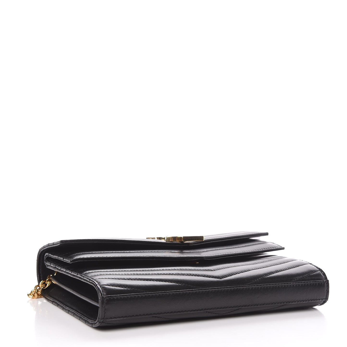 Lambskin Matelasse Chevron Monogram Sulpice Chain Wallet Black