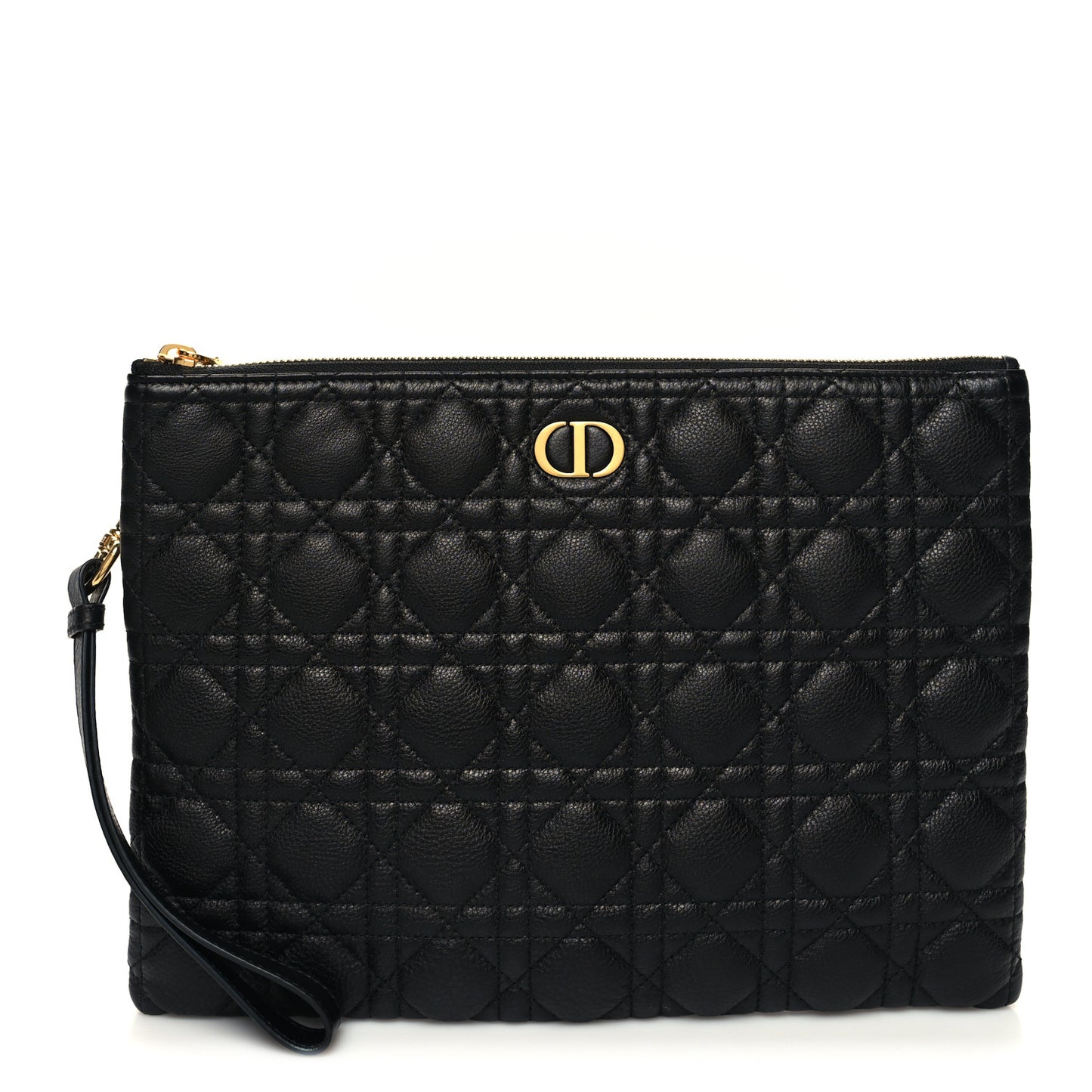 Supple Calfskin Cannage Large Caro Daily Pouch Black