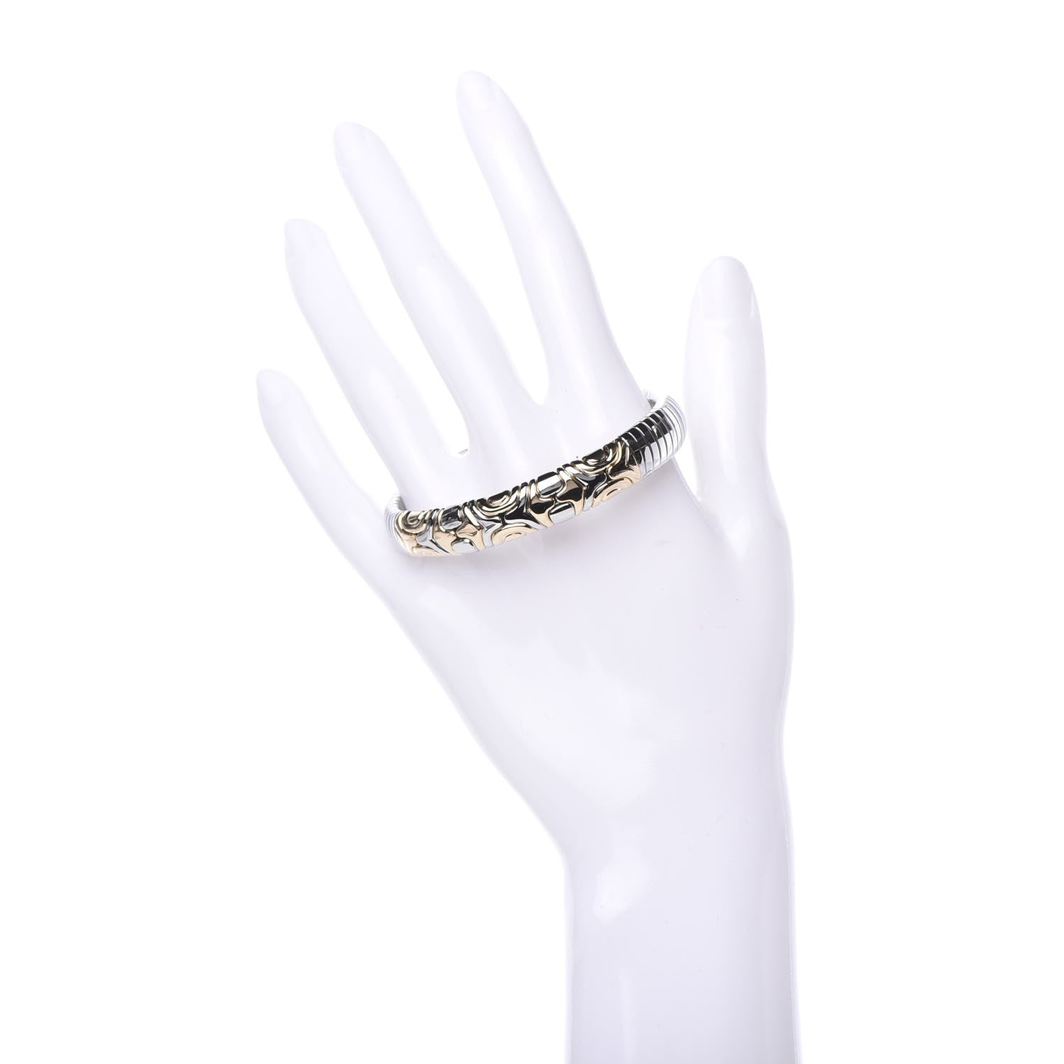 Bulgari Stainless Steel 18K Yellow Gold 10mm Parentesi Cuff Bracelet 2 of 5