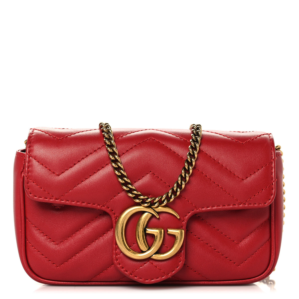 Gucci Calfskin Matelasse Super Mini GG Marmont Shoulder Bag Hibiscus Red 1 of 12