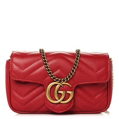 Gucci Calfskin Matelasse Super Mini GG Marmont Shoulder Bag Hibiscus Red 1 of 12