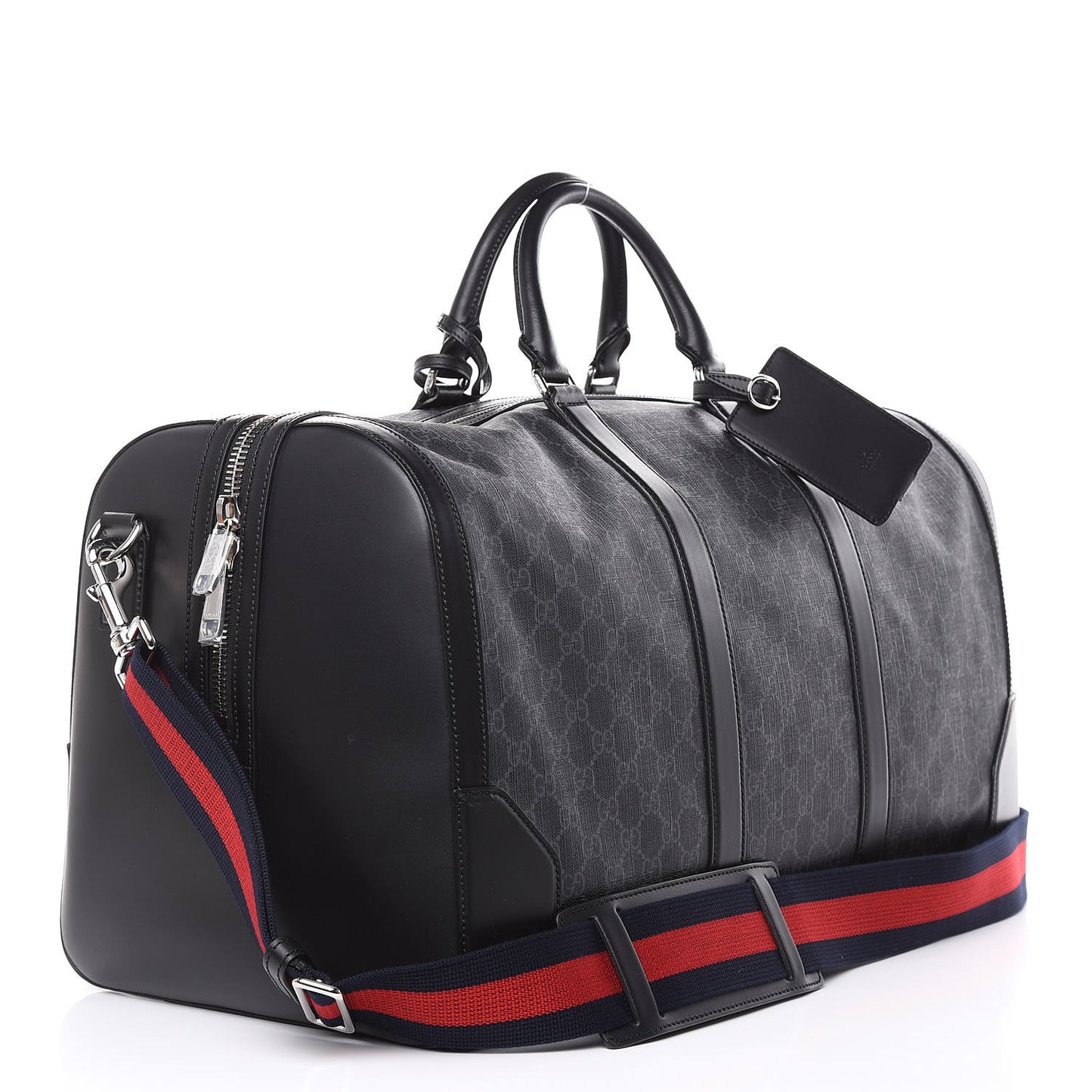 Soft GG Supreme Monogram Appia Calfskin Web Large Carry On Duffle Bag Black Grey