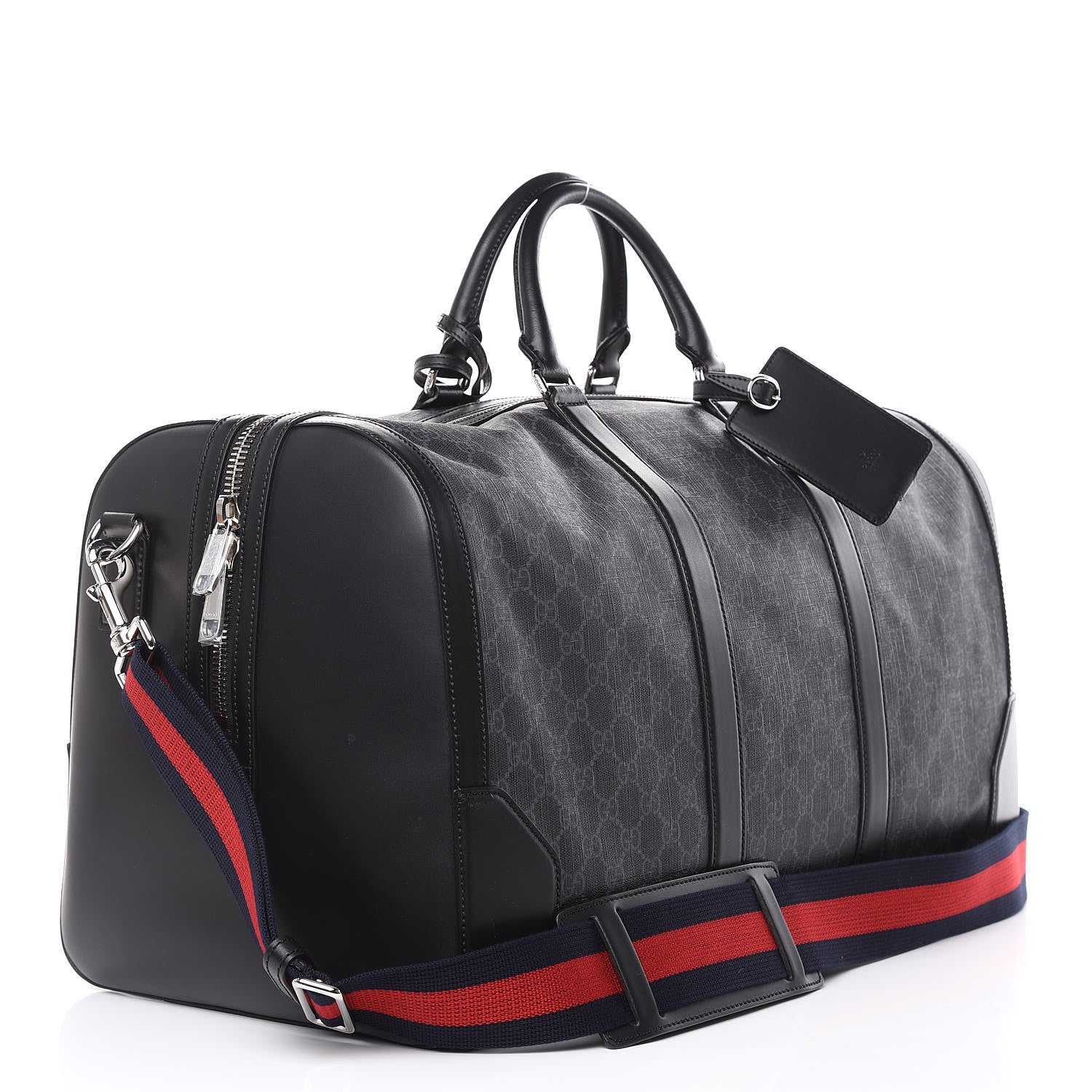 Gucci Soft GG Supreme Monogram Appia Calfskin Web Large Carry On Duffle Bag Black Grey 3 of 10