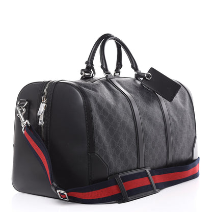 Gucci Soft GG Supreme Monogram Appia Calfskin Web Large Carry On Duffle Bag Black Grey 3 of 10