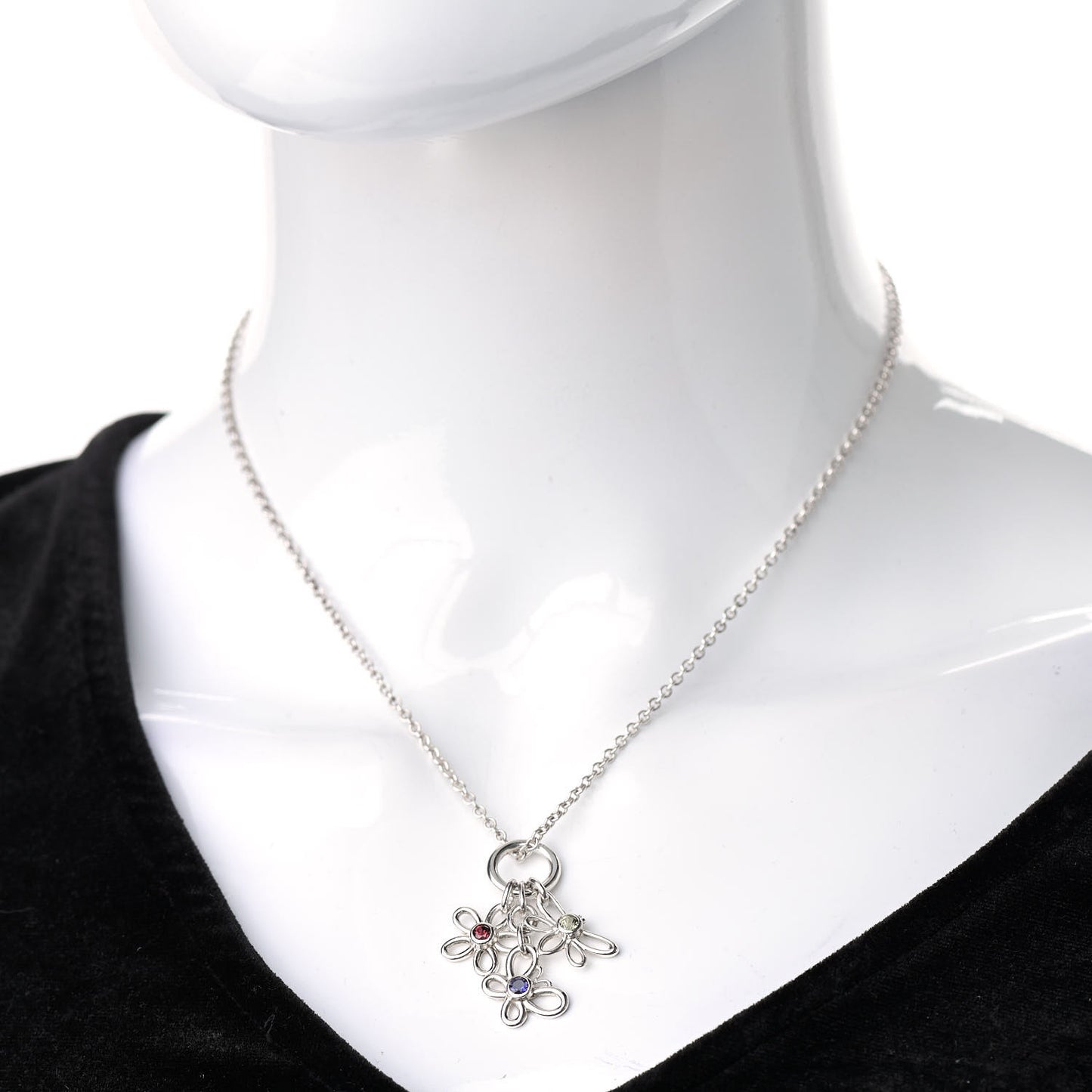 Sterling Silver Peridot Iolite Garnet Butterfly Flower Dragonfly Pendant Necklace