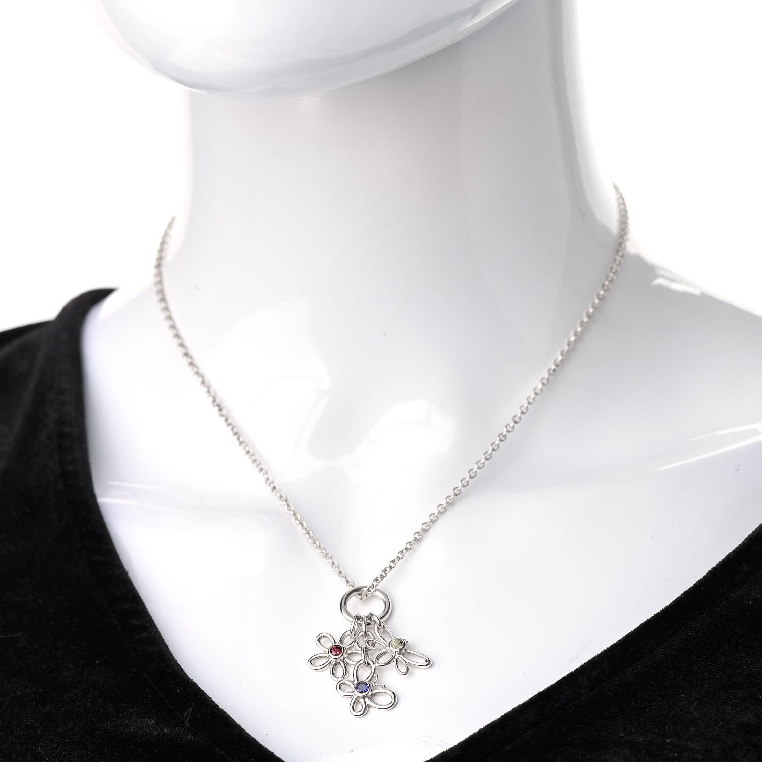 Tiffany Sterling Silver Peridot Iolite Garnet Butterfly Flower Dragonfly Pendant Necklace 2 of 6