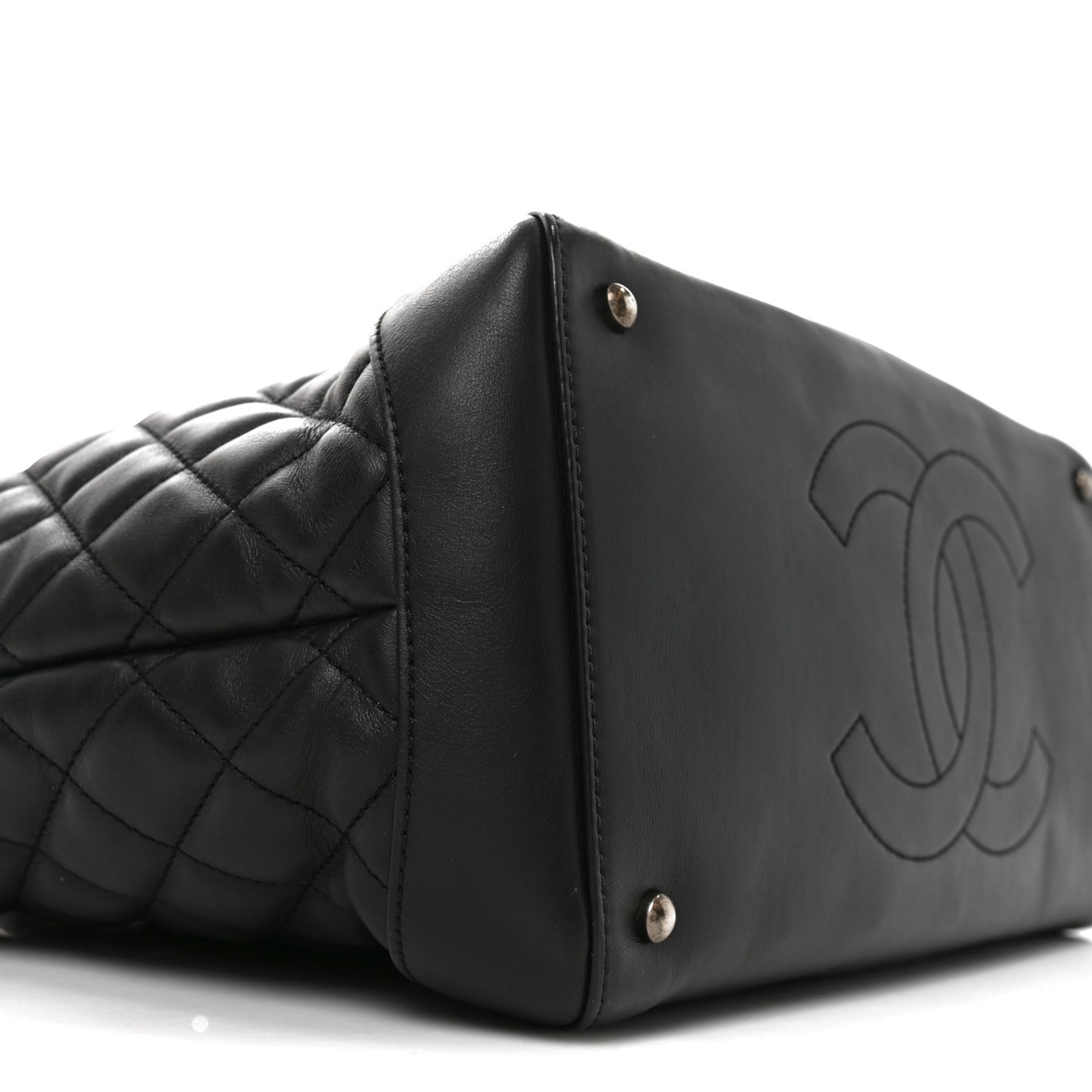 Calfskin Quilted Large Easy Shopping Tote Black