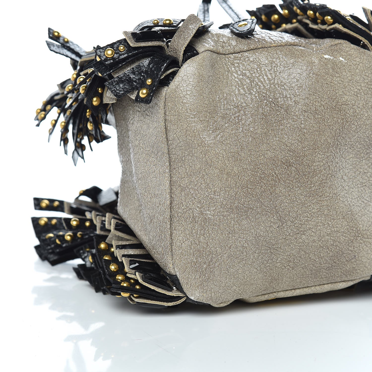 Prada Crackled Calfskin Studded Fringe Wristlet Pouch Talco Black 9 of 11