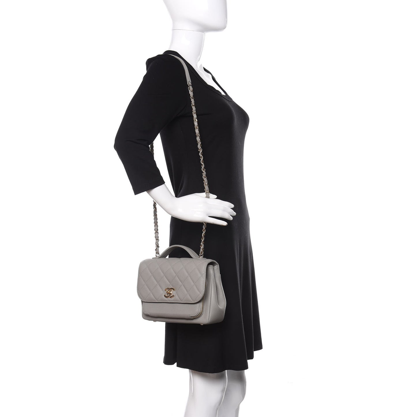 Caviar Quilted Small Business Affinity Flap Grey
