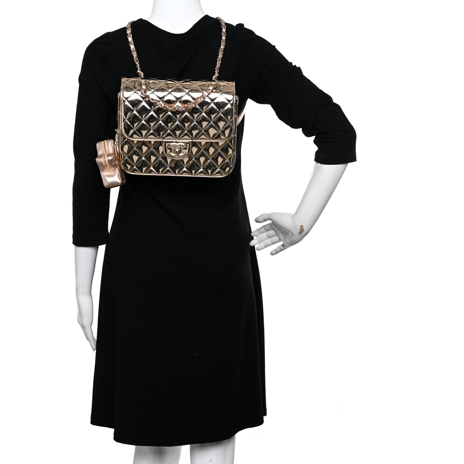 Chanel Mirror Calfskin Metallic Calfskin Quilted Hollywood Boulevard Backpack With Coin Purse Gold 3 of 11