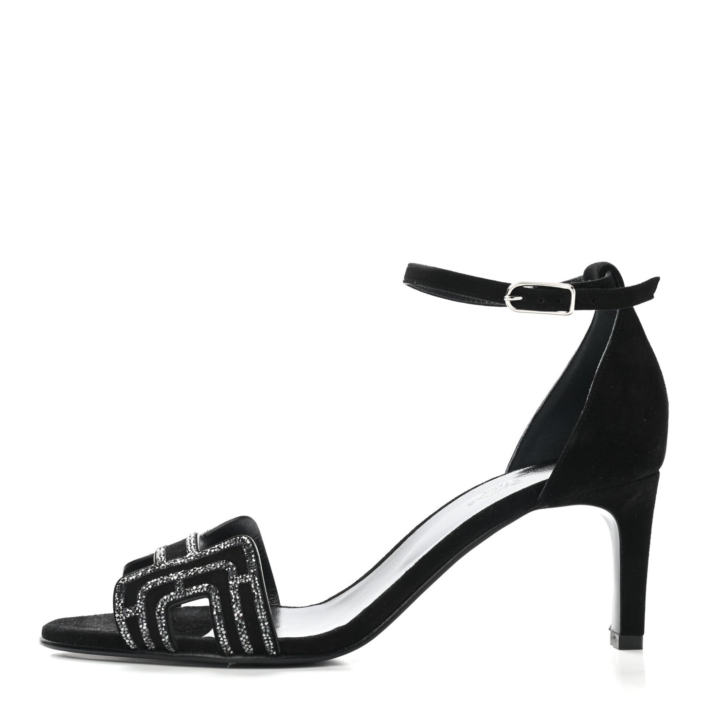 Suede Goatskin Crystal Premiere 70 Sandals 39 Black