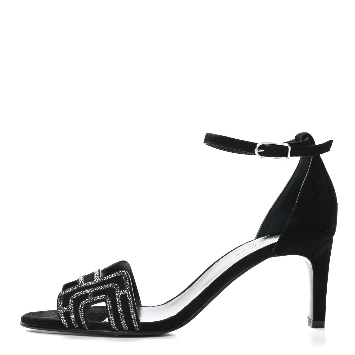 Hermes Suede Goatskin Crystal Premiere 70 Sandals 39 Black 1 of 8