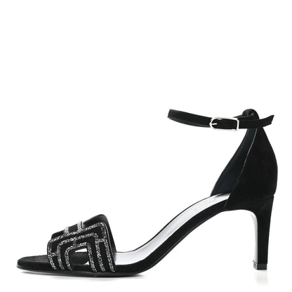 Hermes Suede Goatskin Crystal Premiere 70 Sandals 39 Black 1 of 8