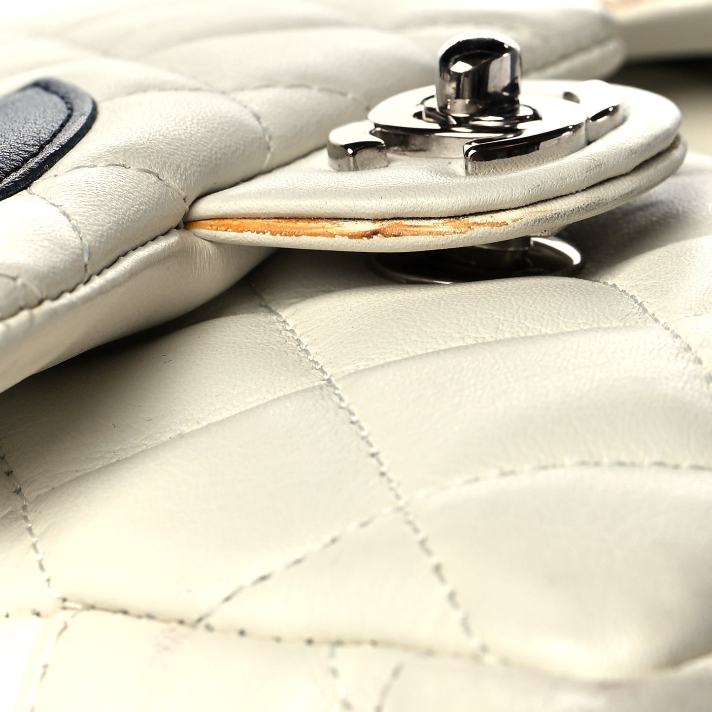 Calfskin Quilted Large Cambon Multipocket Reporter White