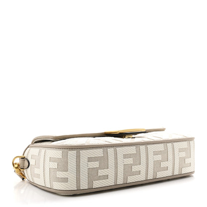 Fendi Canvas Vitello King FF Embroidered Baguette Grezzo White Nuvola 4 of 10