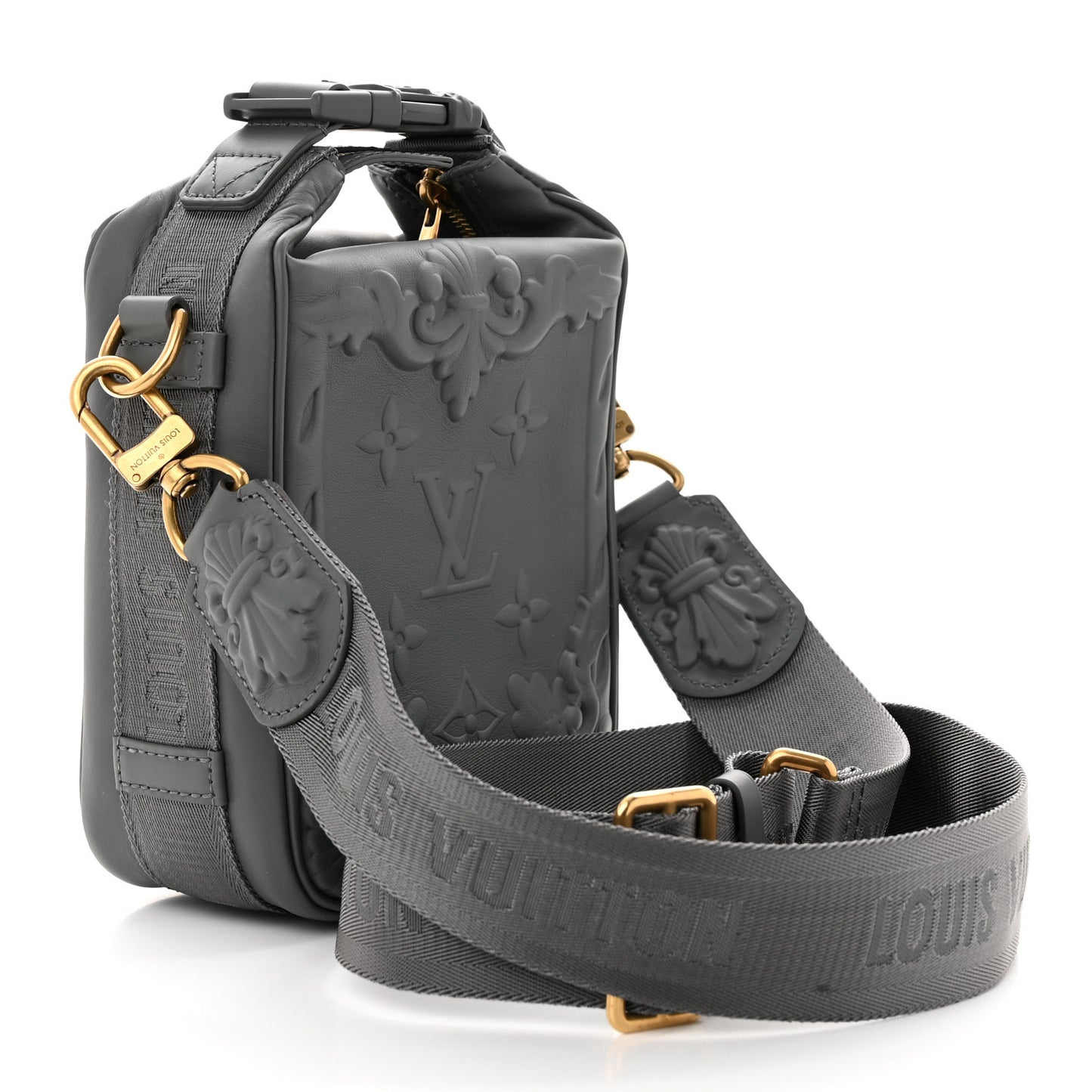 Calfskin Monogram Embossed Cruiser Messenger Dark Shadow Gray