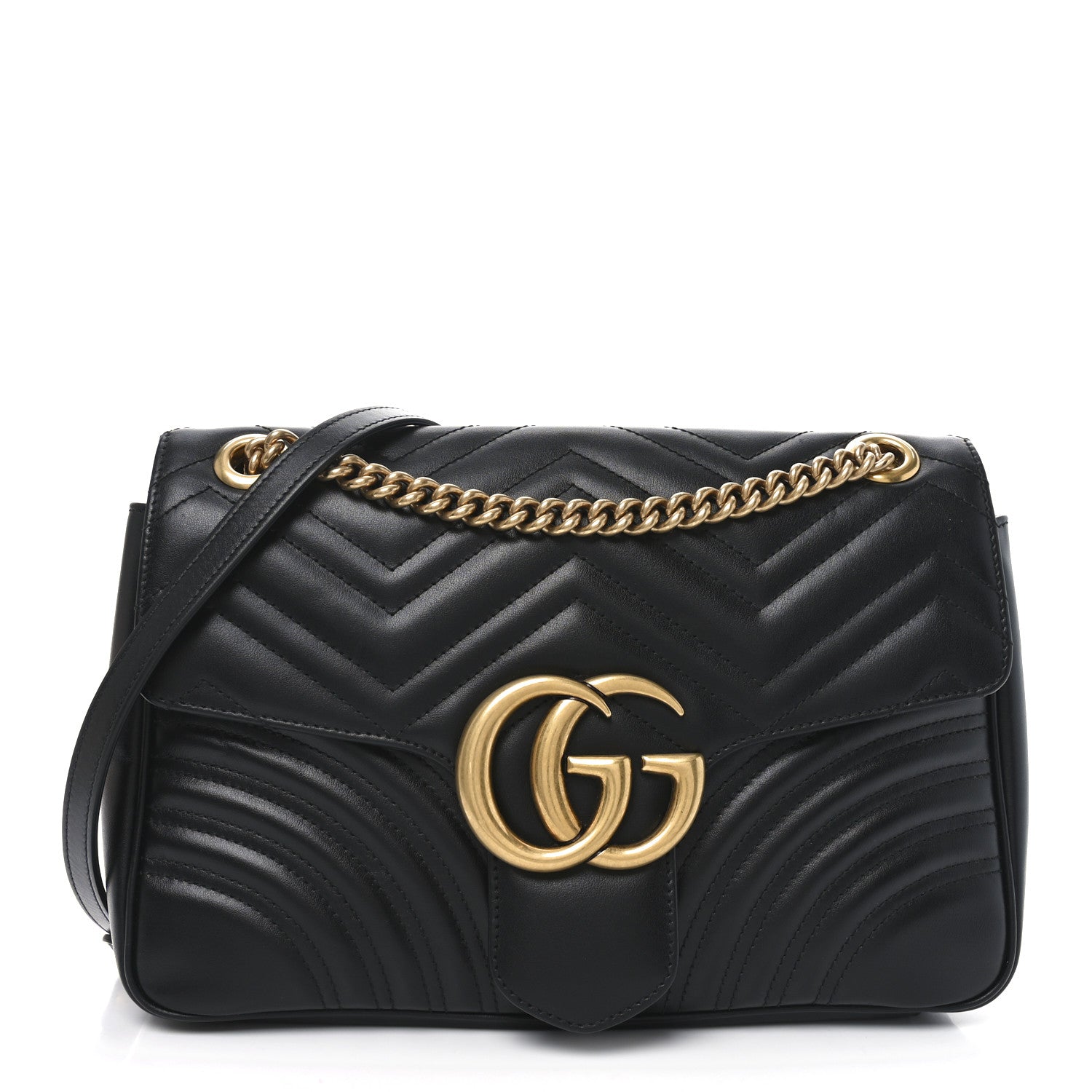 Gucci Calfskin Matelasse Medium GG Marmont Shoulder Bag Black 1 of 9