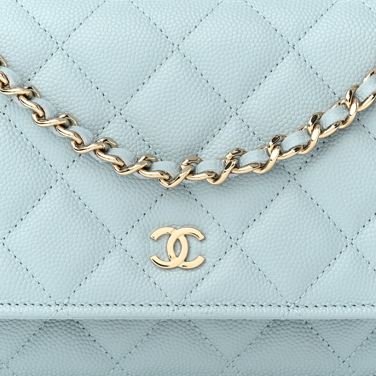 Chanel Caviar Quilted Wallet on Chain WOC Light Blue 9 of 12