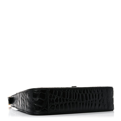 Saint Laurent Calfskin Crocodile Embossed Le 5 A 7 Hobo Black 3 of 9