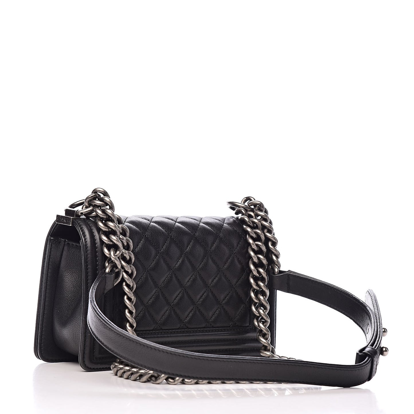 Calfskin Quilted Small Boy Flap Black