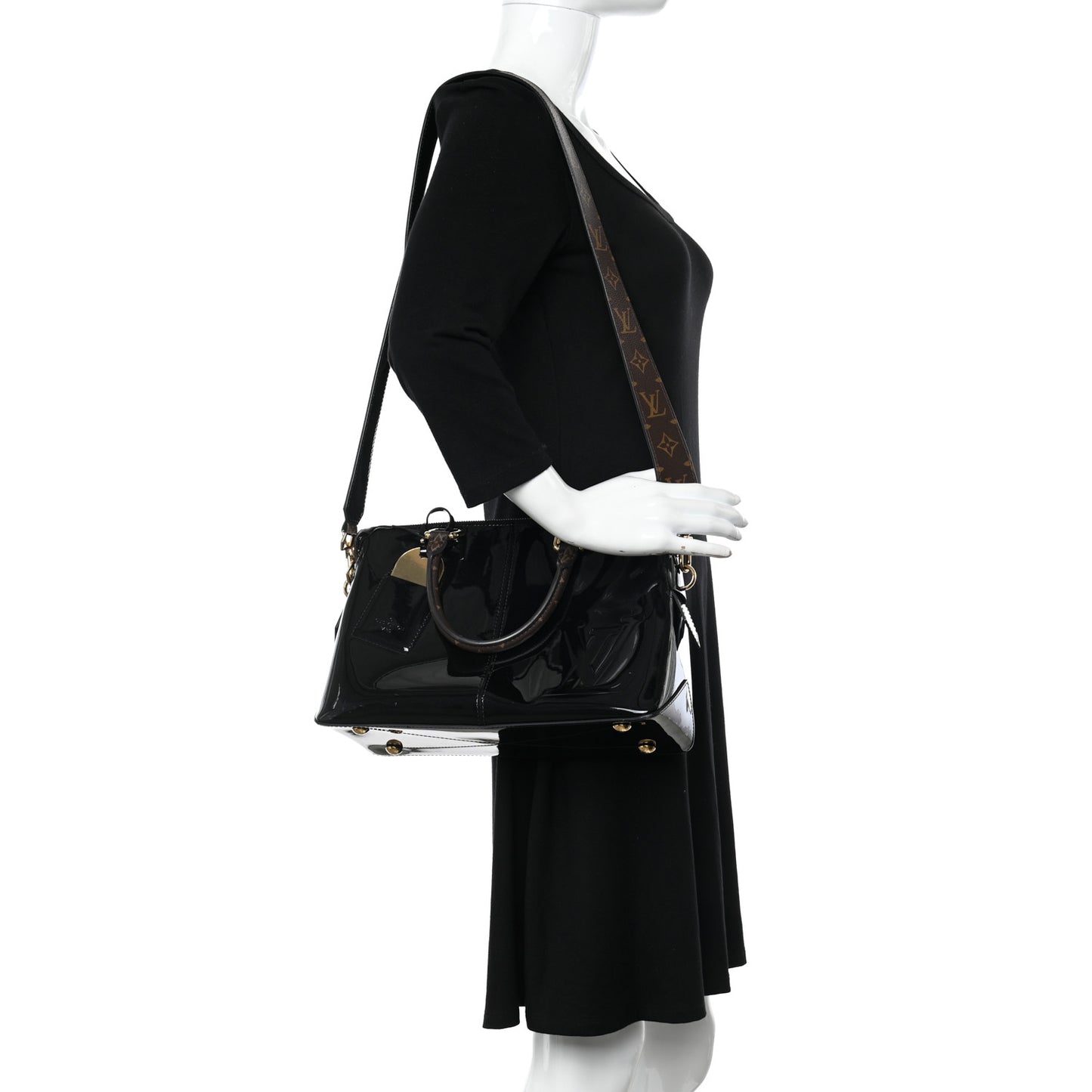 Patent Calfskin Miroir Tote Black