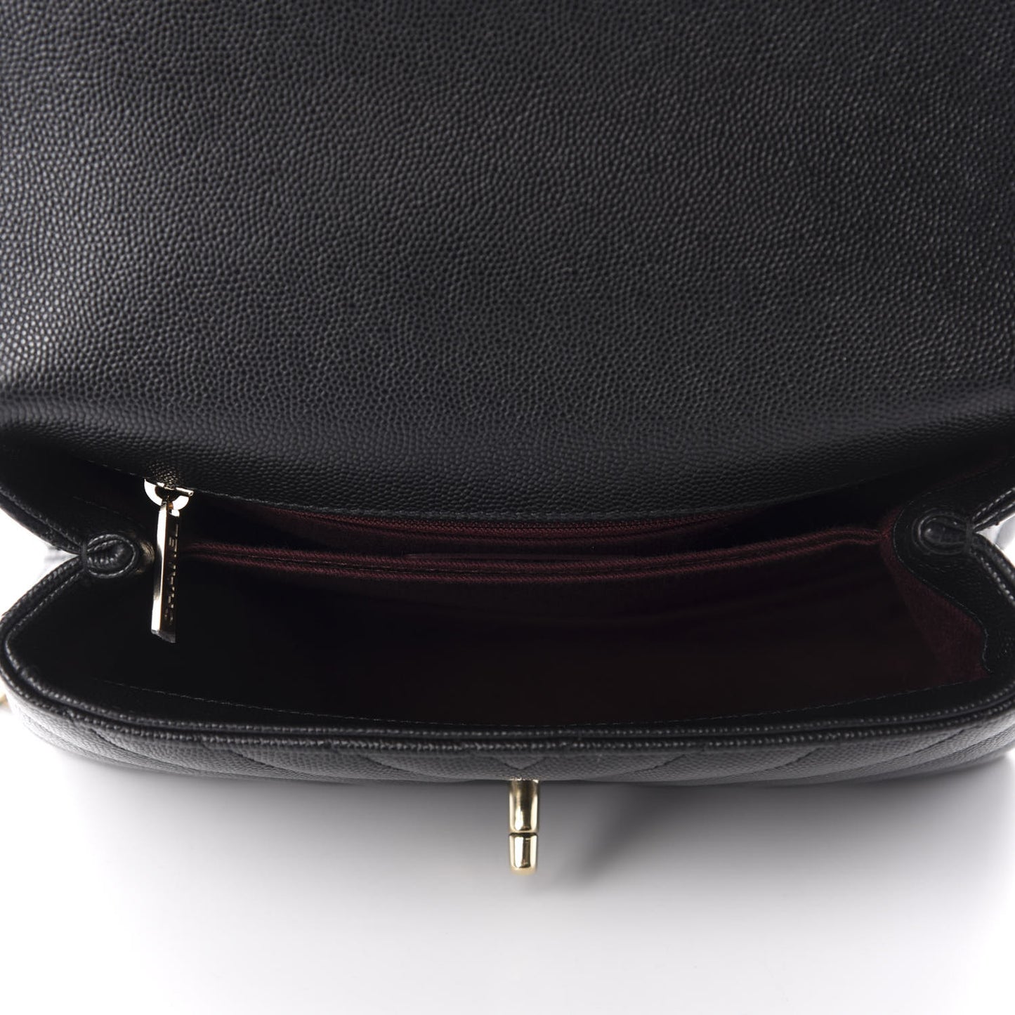 Caviar Lizard Chevron Quilted Mini Coco Handle Flap Black