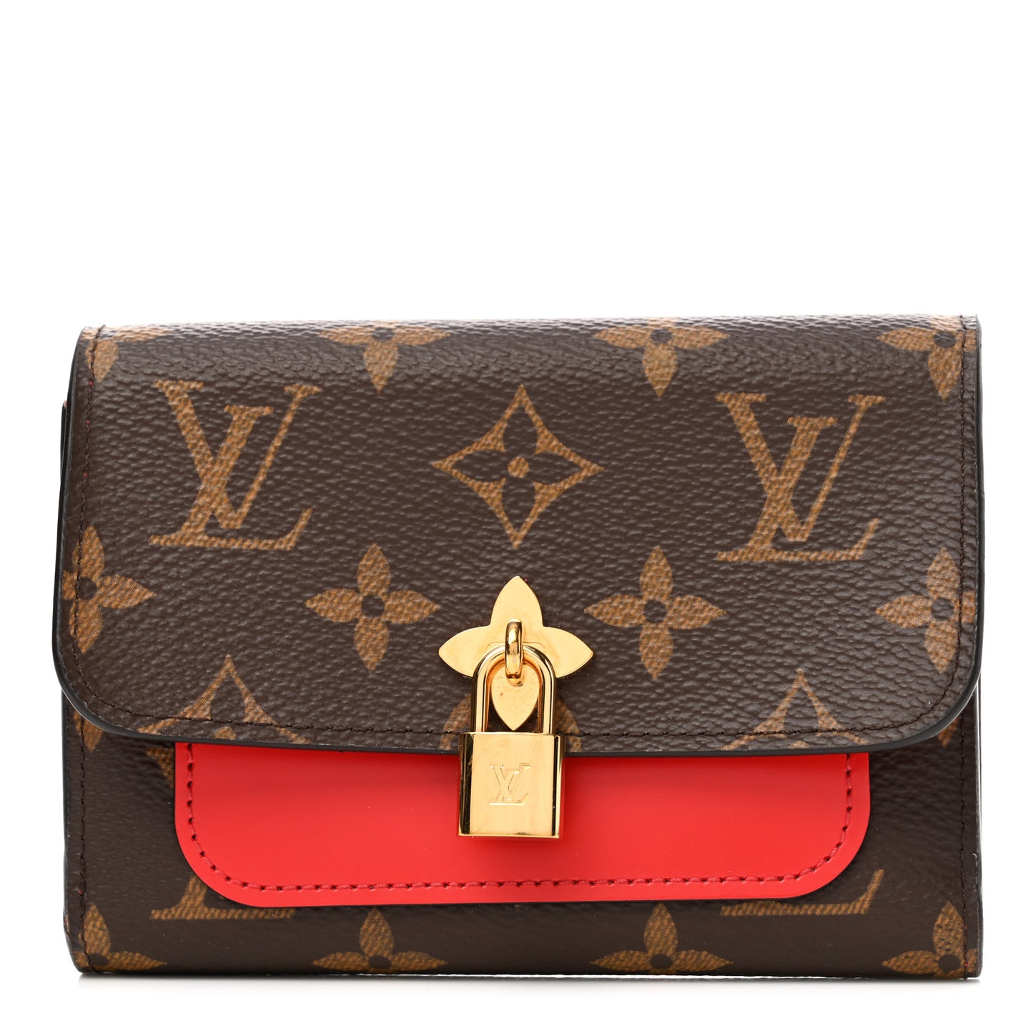 Monogram Flower Lock Compact Wallet Coquelicot