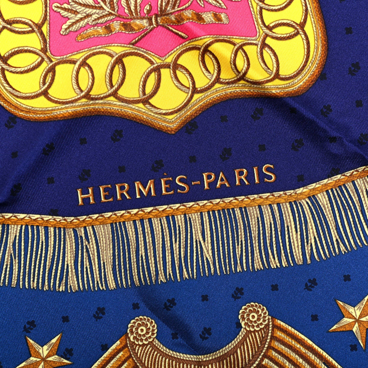 Hermes Silk Poste et Cavalerie Detail Scarf 45 Black Marine Jaune 4 of 4