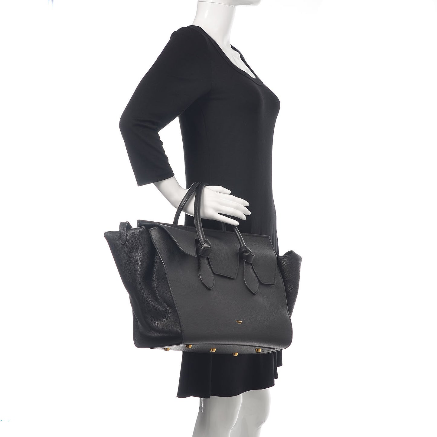 Crisped Calfskin Medium Tie Knot Tote Black