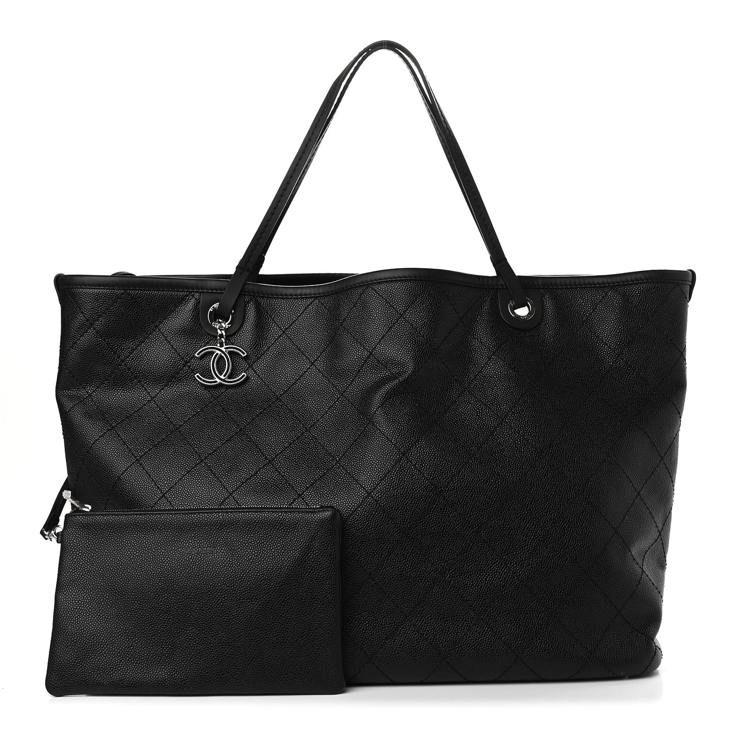 Grained Calfskin Large Shopping Fever Tote Black