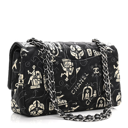 Chanel Satin Airline Printed Medium Double Flap Black White 3 of 12